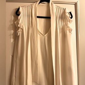 Etro Tie-Necked Tiered Ruffle Sleeved Cream Silk Blouse